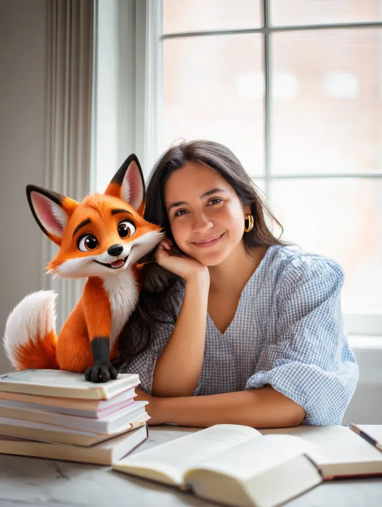 Escritora con el zorro de Candosa